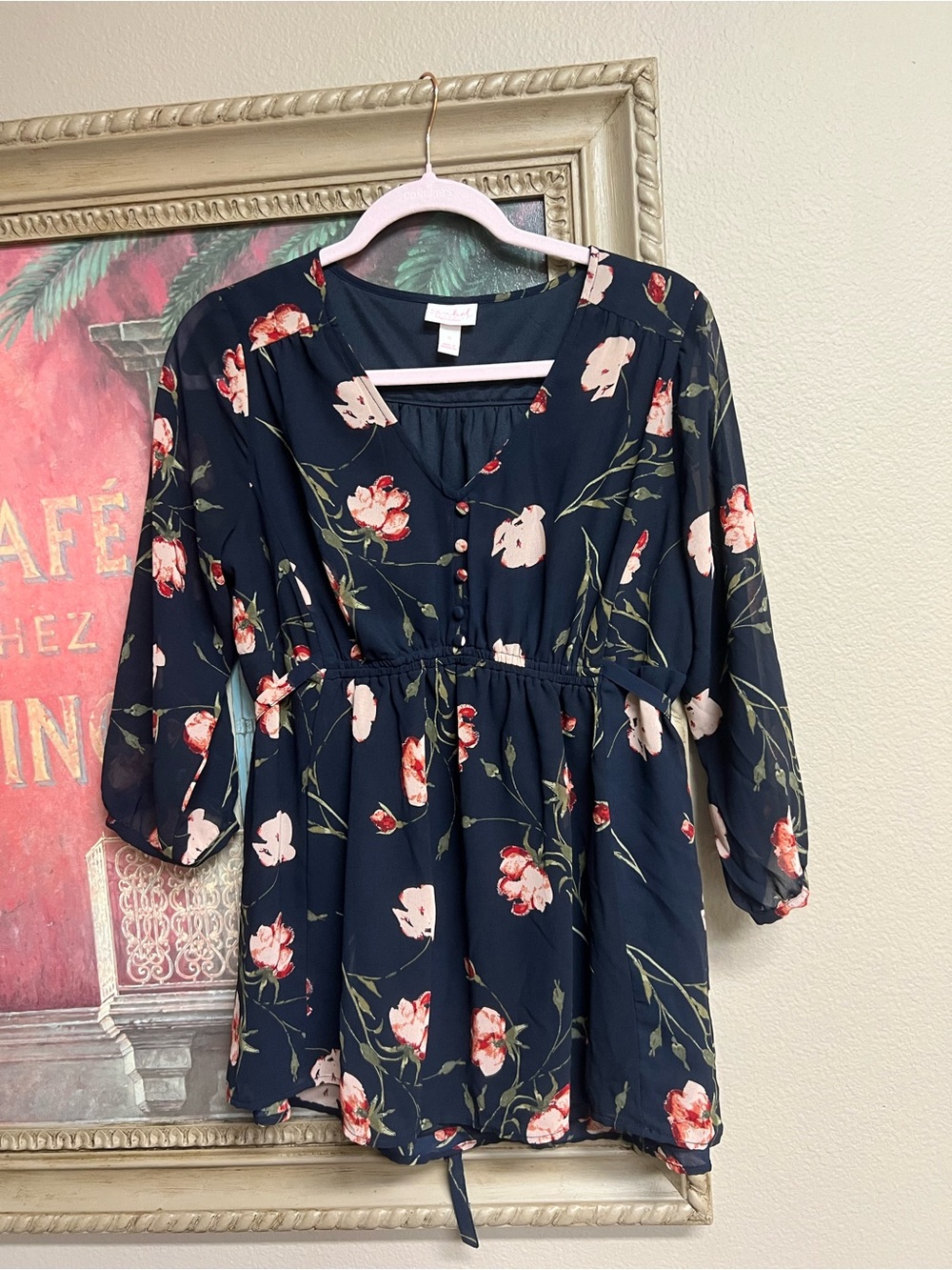 Isabel Maternity by Ingrid & Isabel Navy Floral 3/4 Sleeve Maternity Top